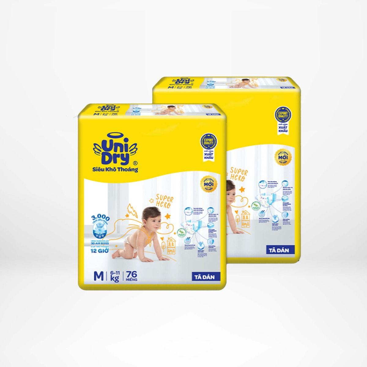 Combo 2 Tã dán UniDry Siêu khô thoáng gói Super Jumbo mới