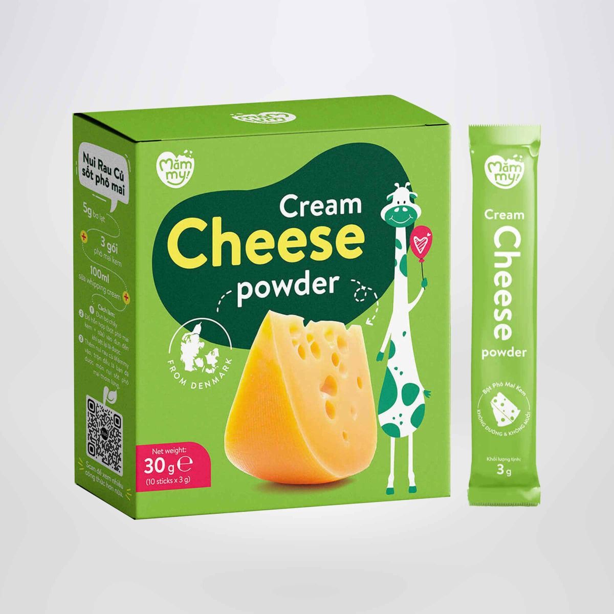Phô mai tách muối Mămmy dạng bột rắc cơm, cháo cho bé ăn dặm, hộp 10 ống
