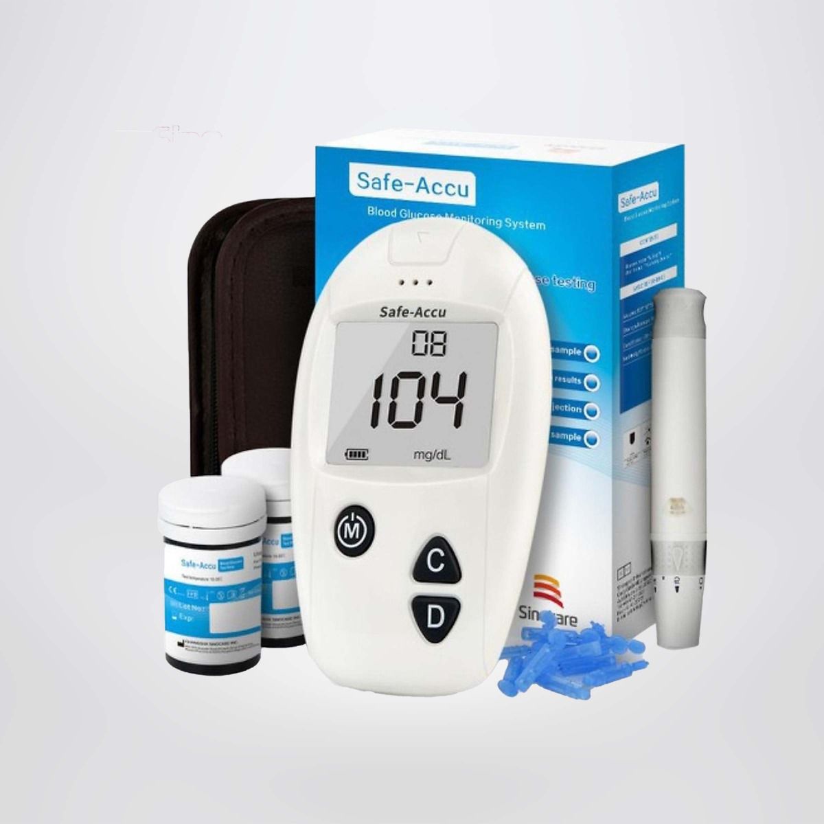 Sinocare Máy Đo Đường Huyết Safe Accu Kèm 50 Que Thử Và 50 Kim Chính Hãng