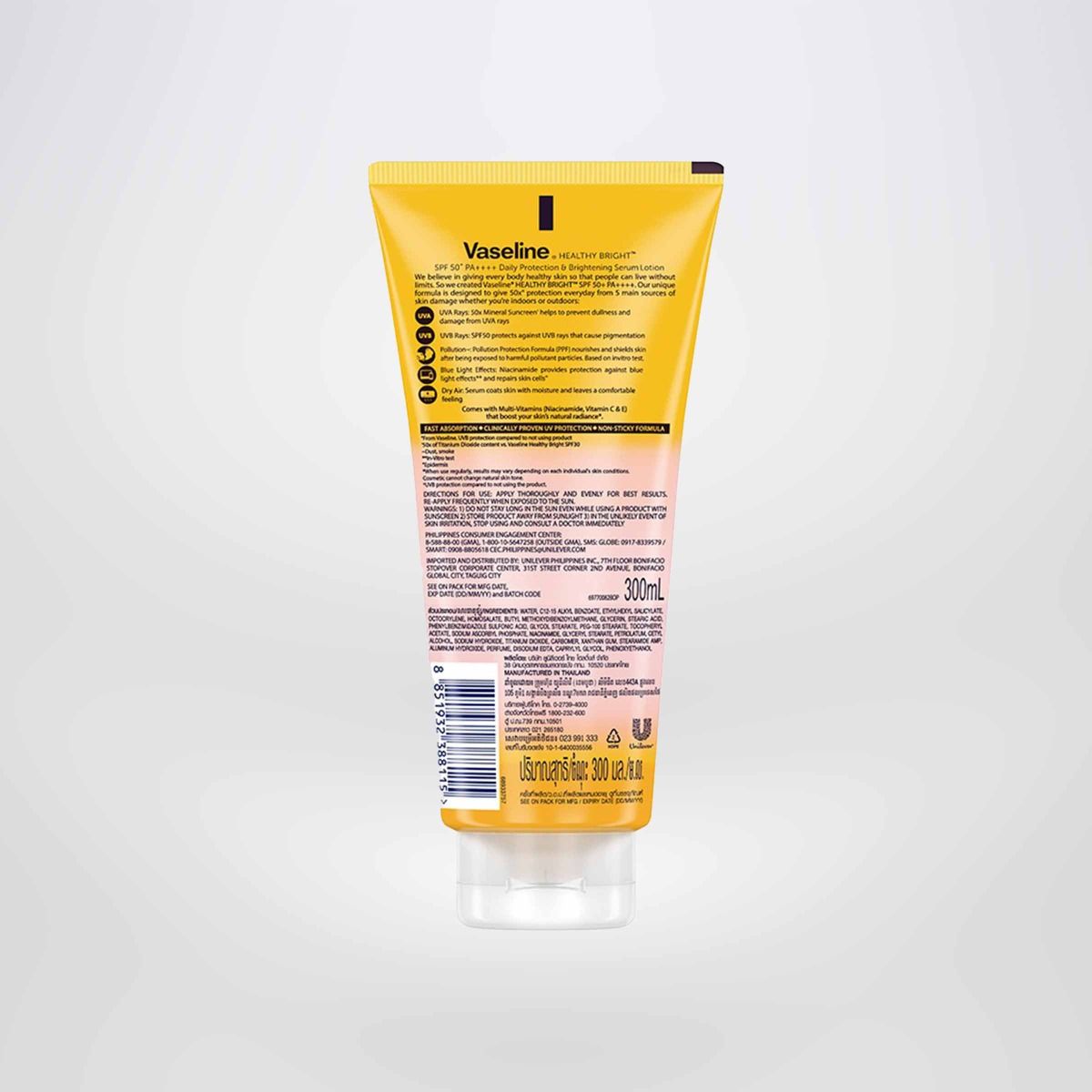 Sữa Dưỡng Thể Trắng Da Vaseline Healthy Bright Dưỡng Da Nâng Tông Tức 50X Spf50+ Pa++++ 300ML dưỡng da/ nâng tông