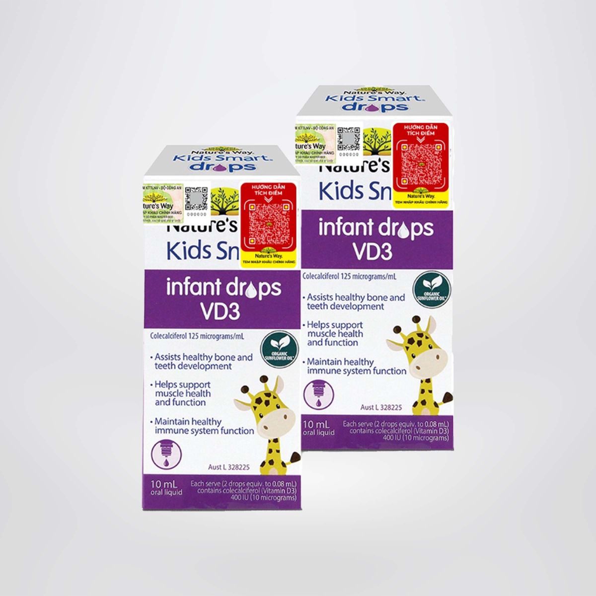 Combo 2 Siro Uống Kids Smart Infant Drops VD3 Nature's Way Bổ Sung Vitamin D3 Hỗ Trợ Xương, Răng Chắc Khỏe 10ml/hộp