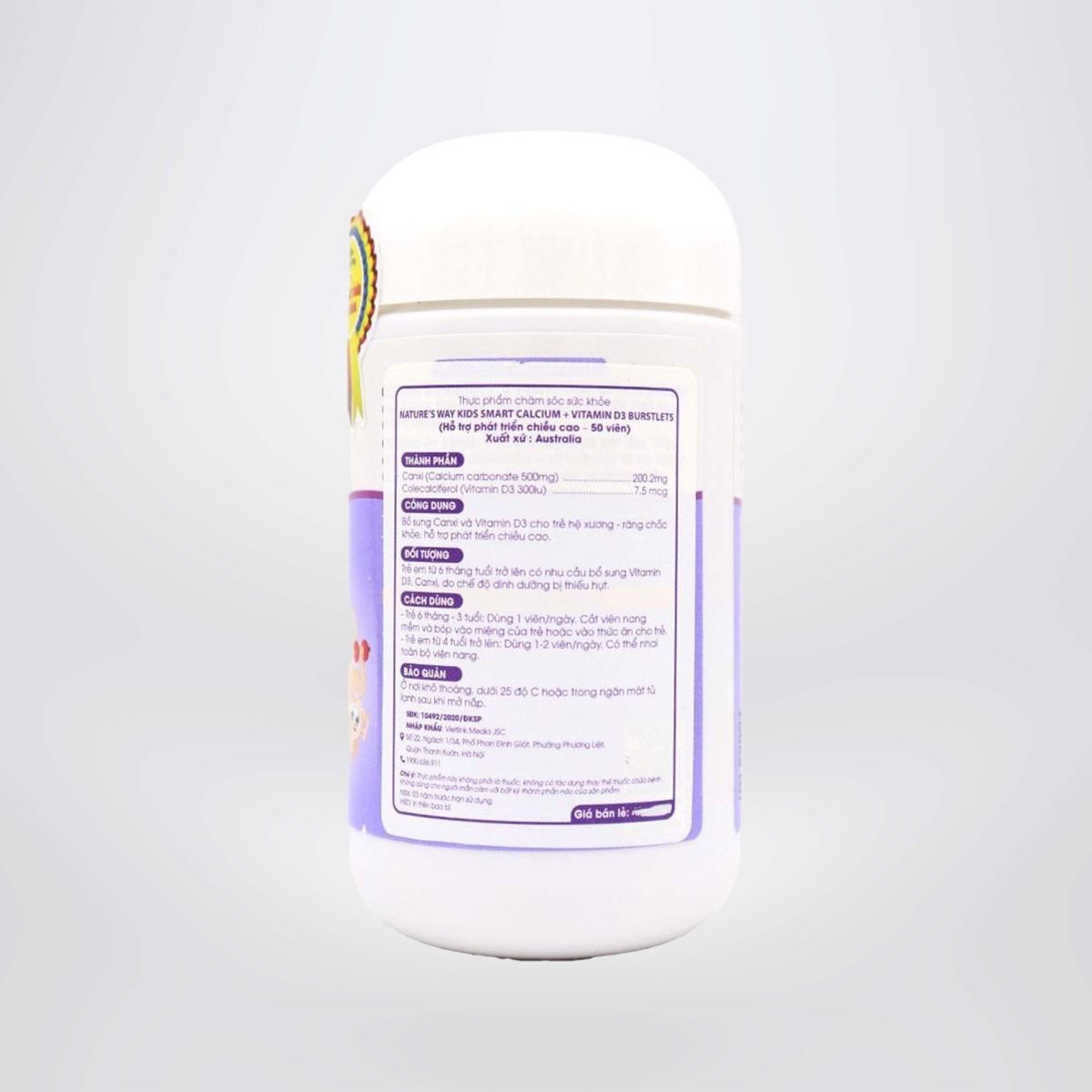 Viên Nhai Cho Bé Nature’s Way Kids Smart Calcium + Vitamin D3 Burstlets Bổ Sung Canxi Giúp Bé Phát Triển Chiều Cao