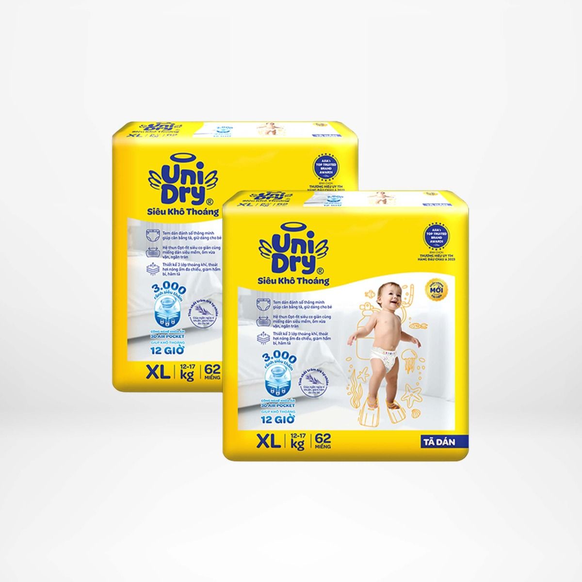 Combo 2 Tã dán UniDry Siêu khô thoáng gói Super Jumbo mới