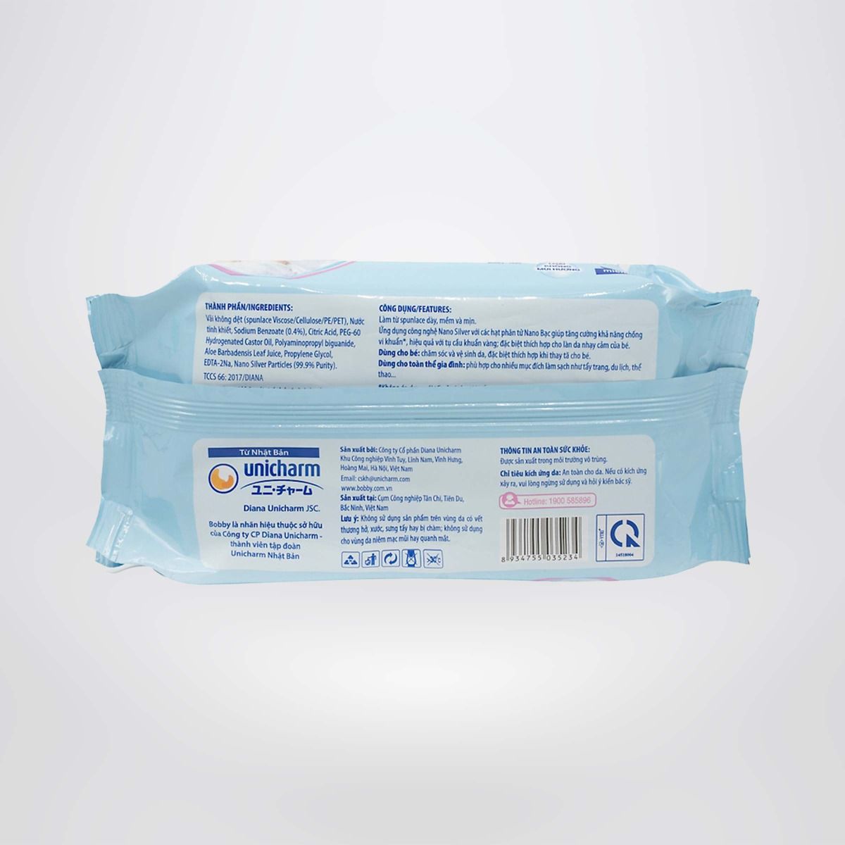 Bộ 4 gói Khăn ướt Bobby không mùi 100 tờ/gói (Xanh)