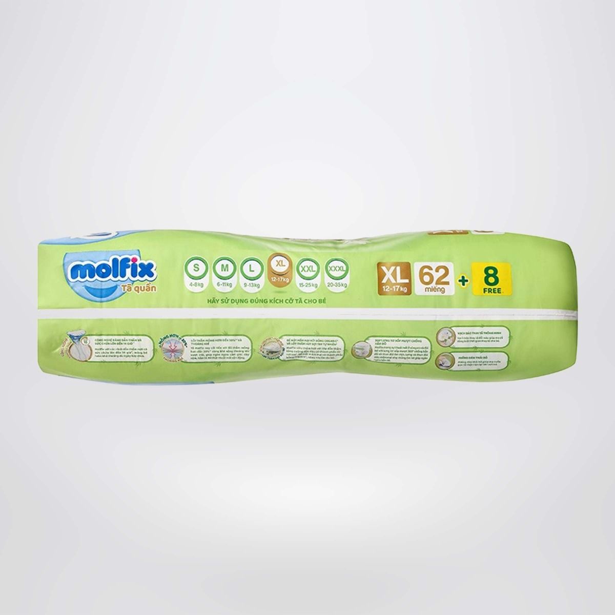 Tã quần thiên nhiên Molfix Ultra XL (12kg - 17kg) Gói 62+8 miếng