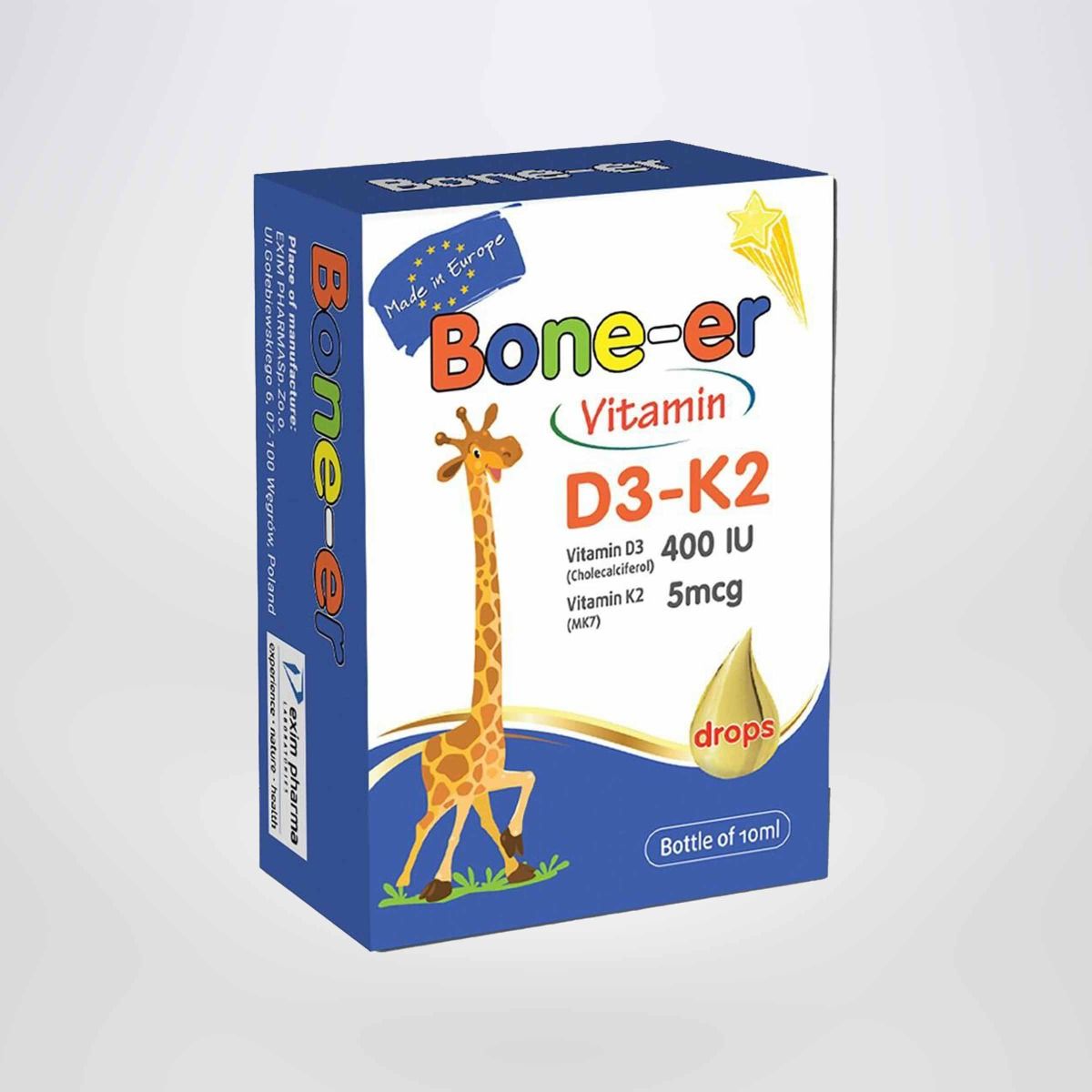 Vitamin D3 nhỏ giọt Bone-er bổ sung vitamin D3 và K2 cho bé từ 0 tháng tuổi lọ 10ml
