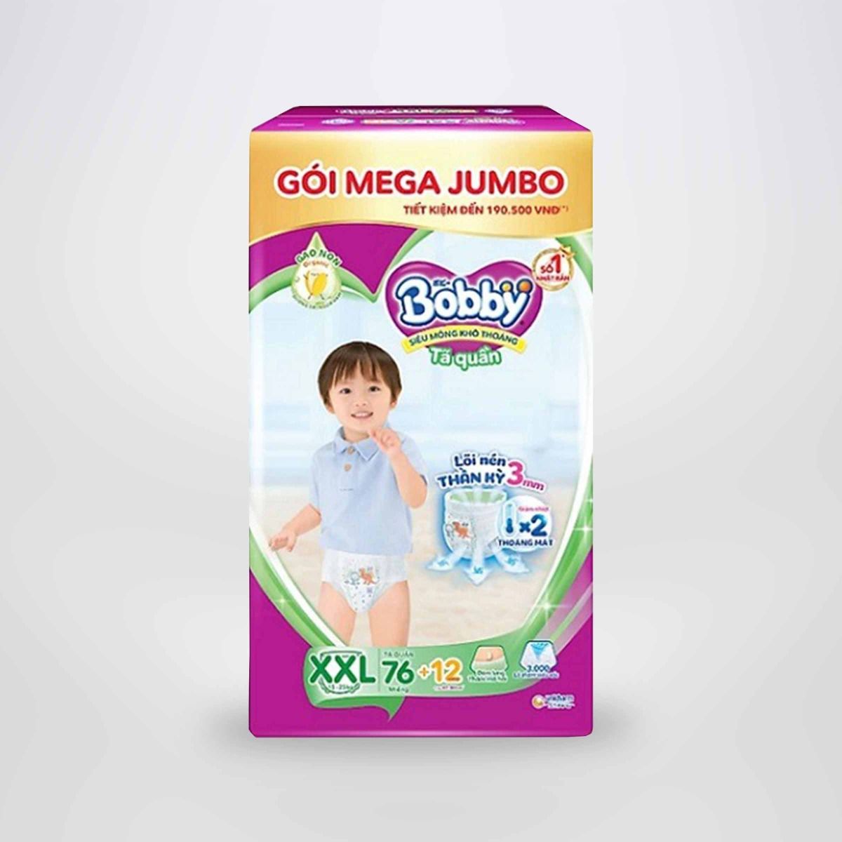 Tã quần Bobby 3mm Mega Jumbo Gạo non