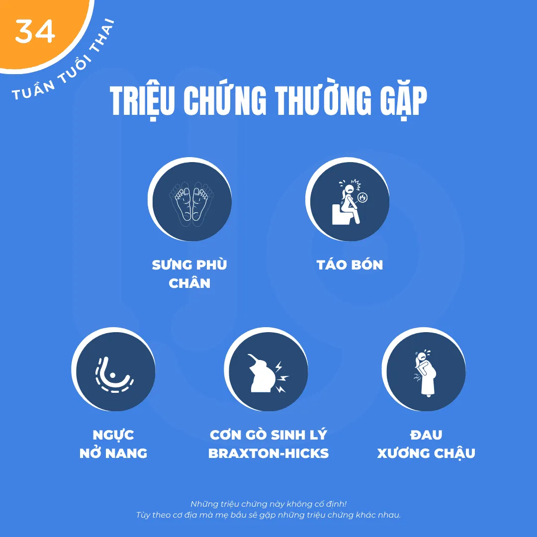 Các triệu chứng mẹ bầu thường gặp khi mang thai 34 tuần