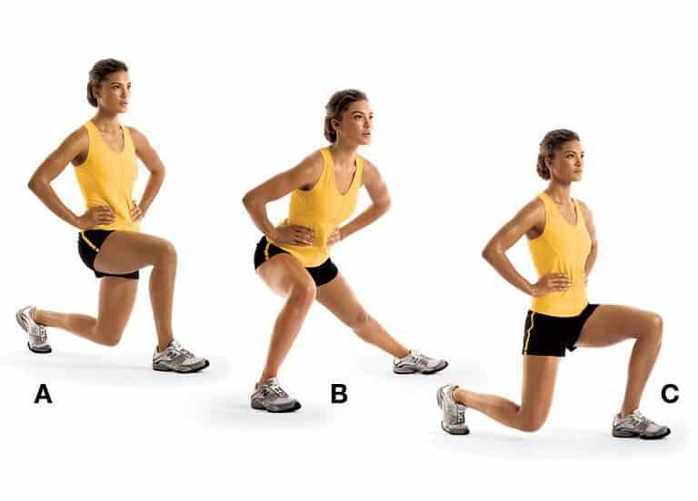 Bài tập lunges: Bài tập Cardio cho nữ giúp bạn phát triển khá tốt nhóm cơ đùi trước, đùi sau, mông