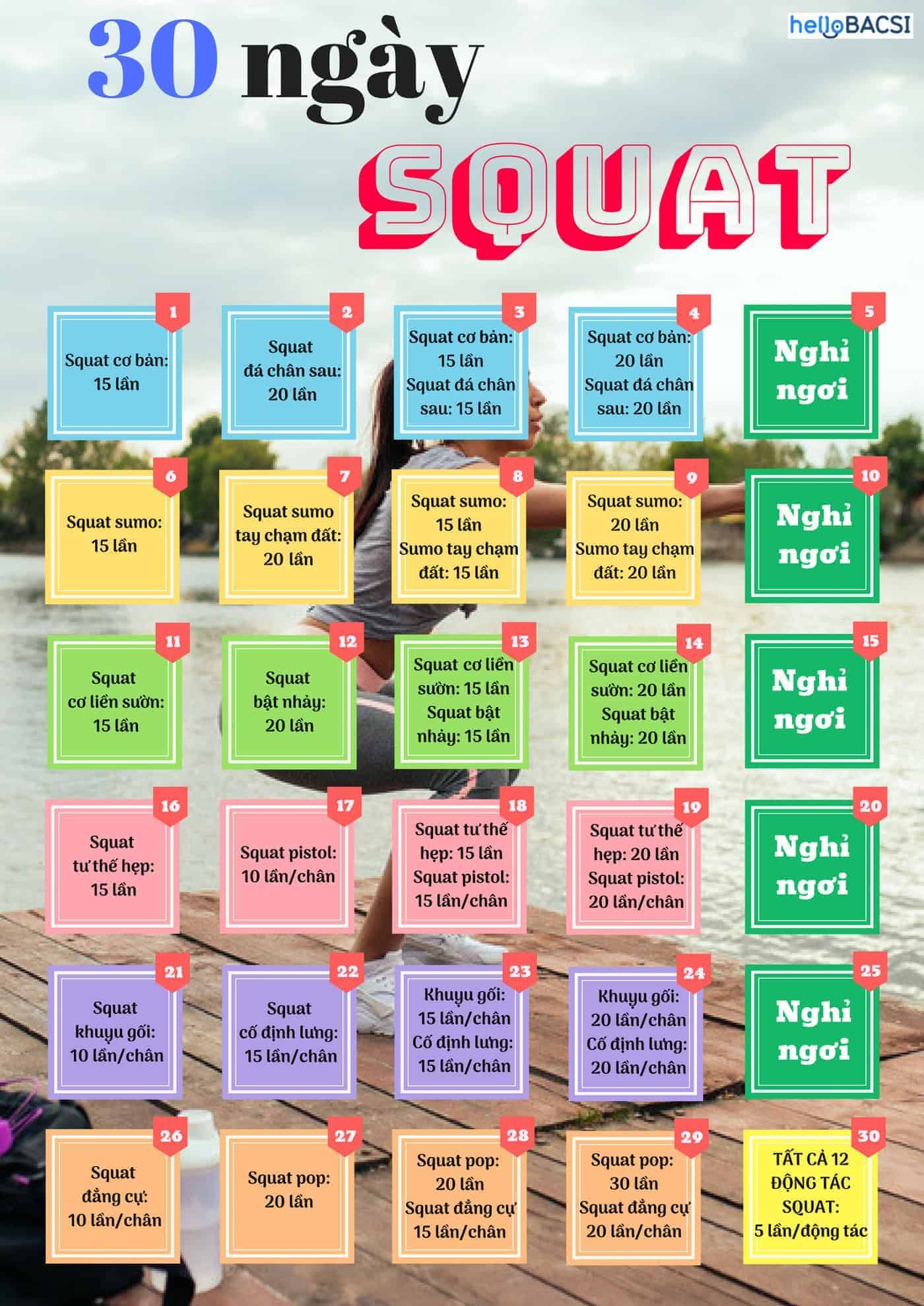 Kết hợp các bài tập theo lịch tập 30 ngày