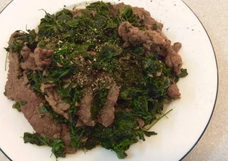 Rau chùm ngây xào thịt bò