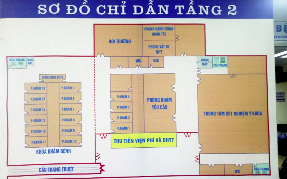 Sơ đồ chỉ dẫn tầng 2 bệnh viện nội tiết trung ương hà nội