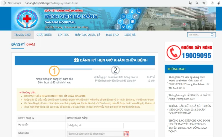 Đăng kí hẹn giờ khám chữa bệnh ở Bệnh viện đa khoa Đà Nẵng