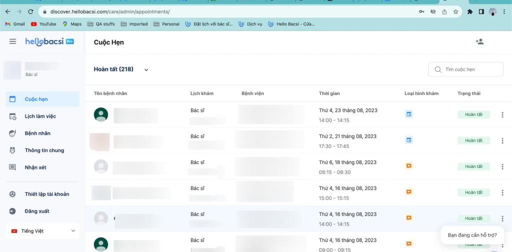 Hình ảnh bác sĩ nhận được lịch hẹn trên website