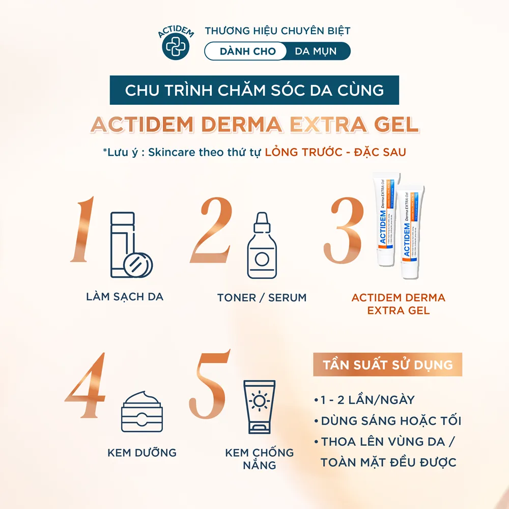 Hướng dẫn sử dụng gel trị mụn Actidem Derma Extra Gel